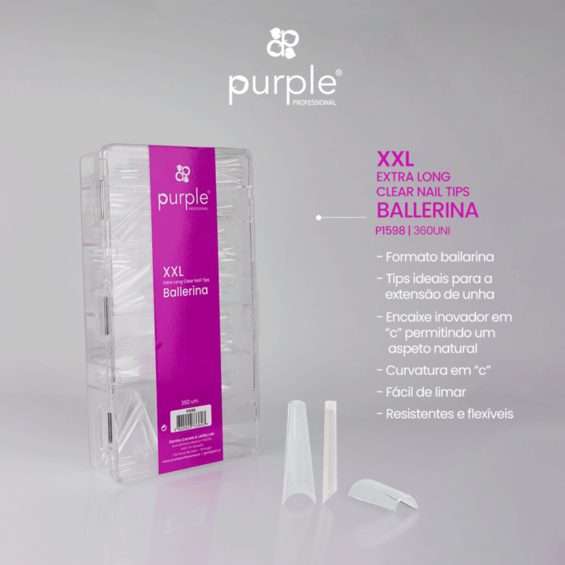 Purple Tips XXL Extra Long Ballerina Clear - 360 unidades