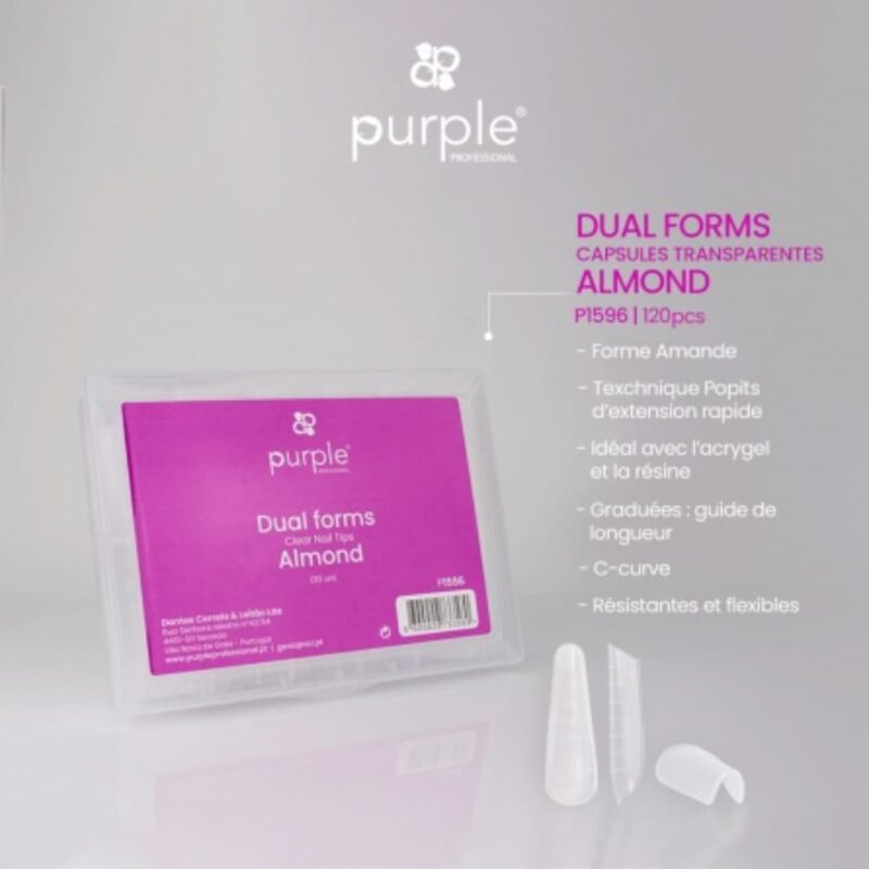 Purple Tips Dual Forms Almond Clear Nail 120unid