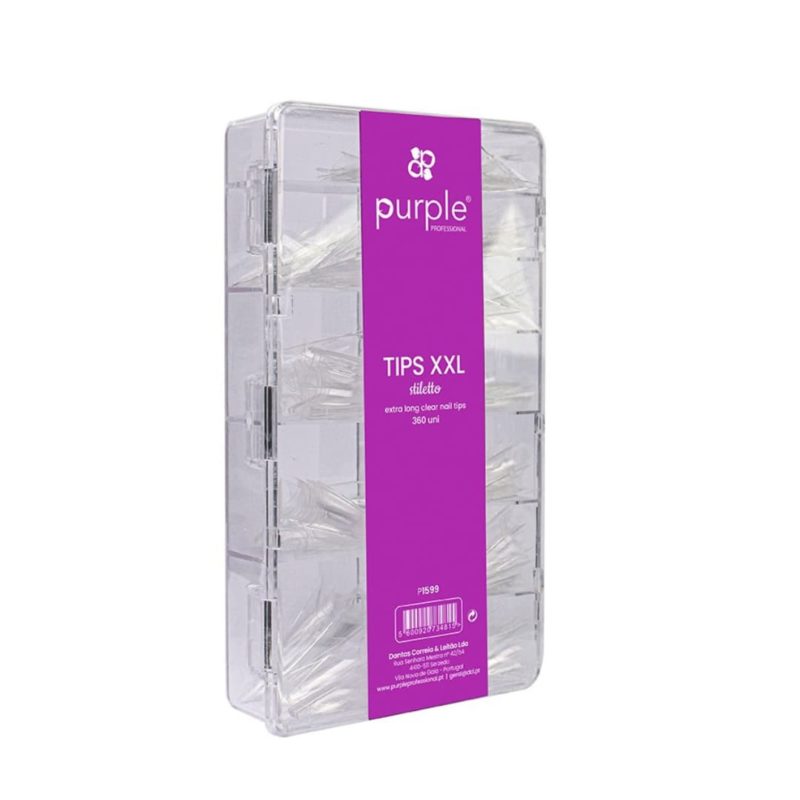Purple XXL Extra Long Stiletto Clear Nail Tips 360unid.